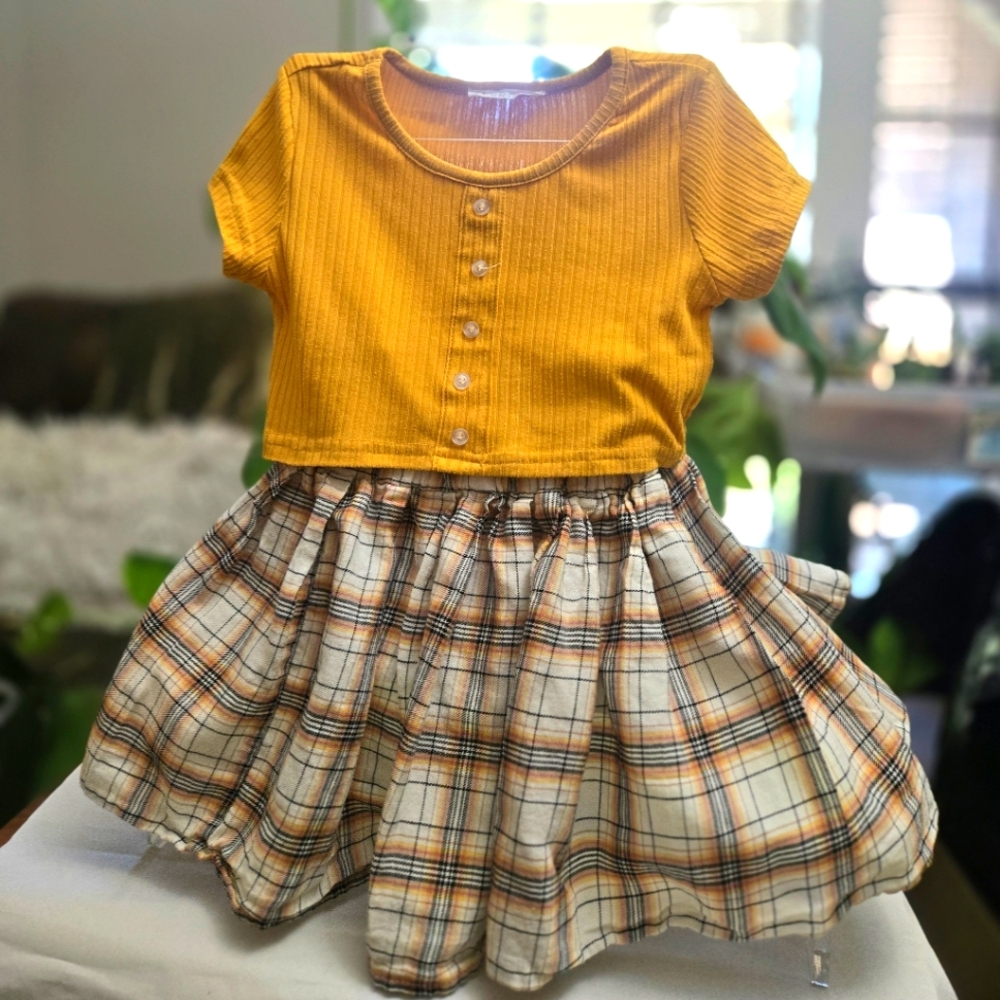 🖤5/$25🐝 Girls Size 6 Matching Crop Top/Skirt Matching Set Plaid Preppy EUC